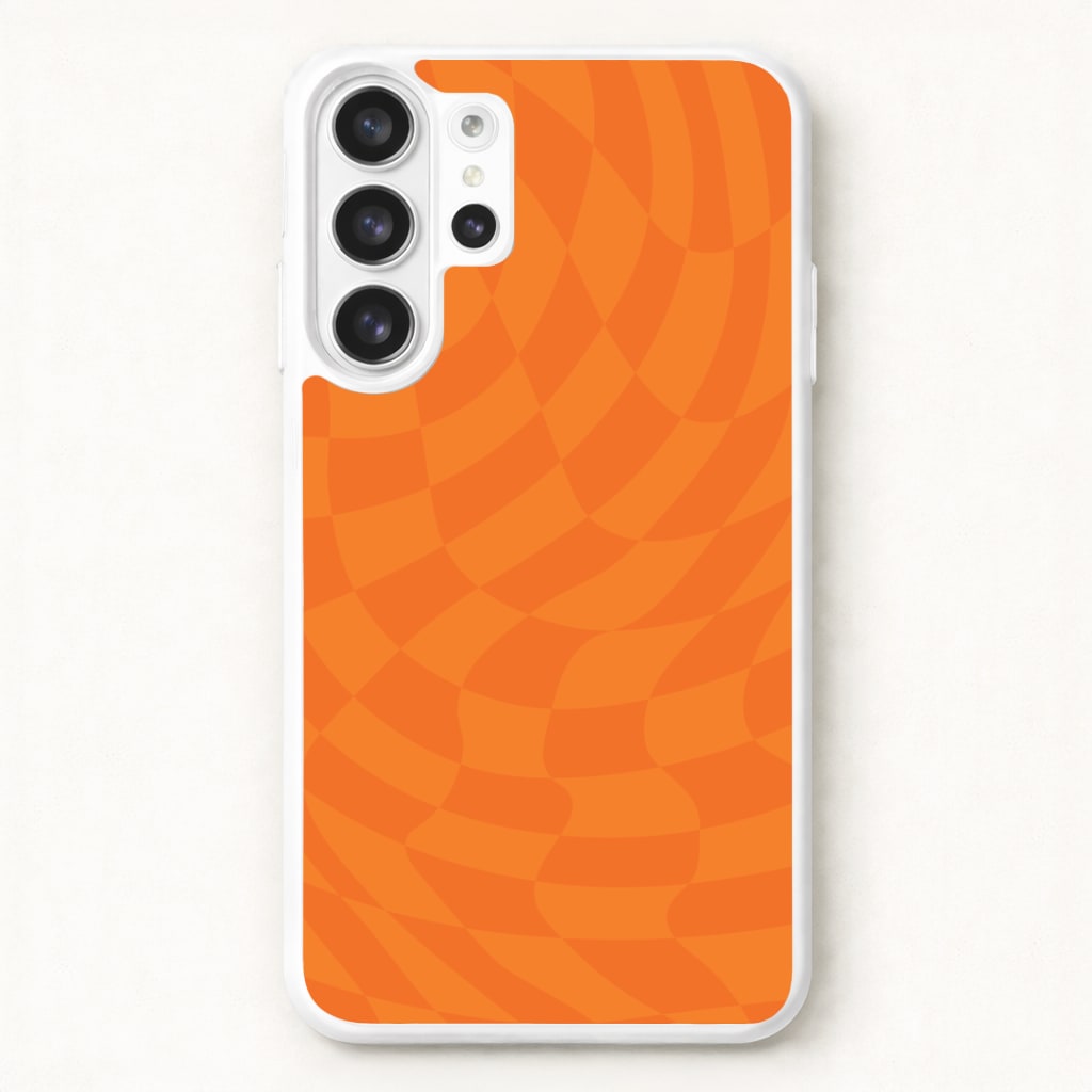Orange Trippy Checkerboard Pattern Phone Case for Galaxy S26 Ultra