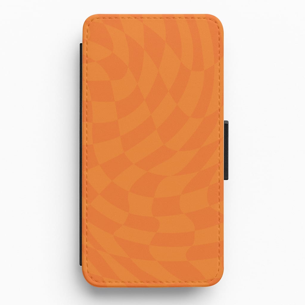 Orange Trippy Checkerboard Pattern Flip / Wallet Phone Case