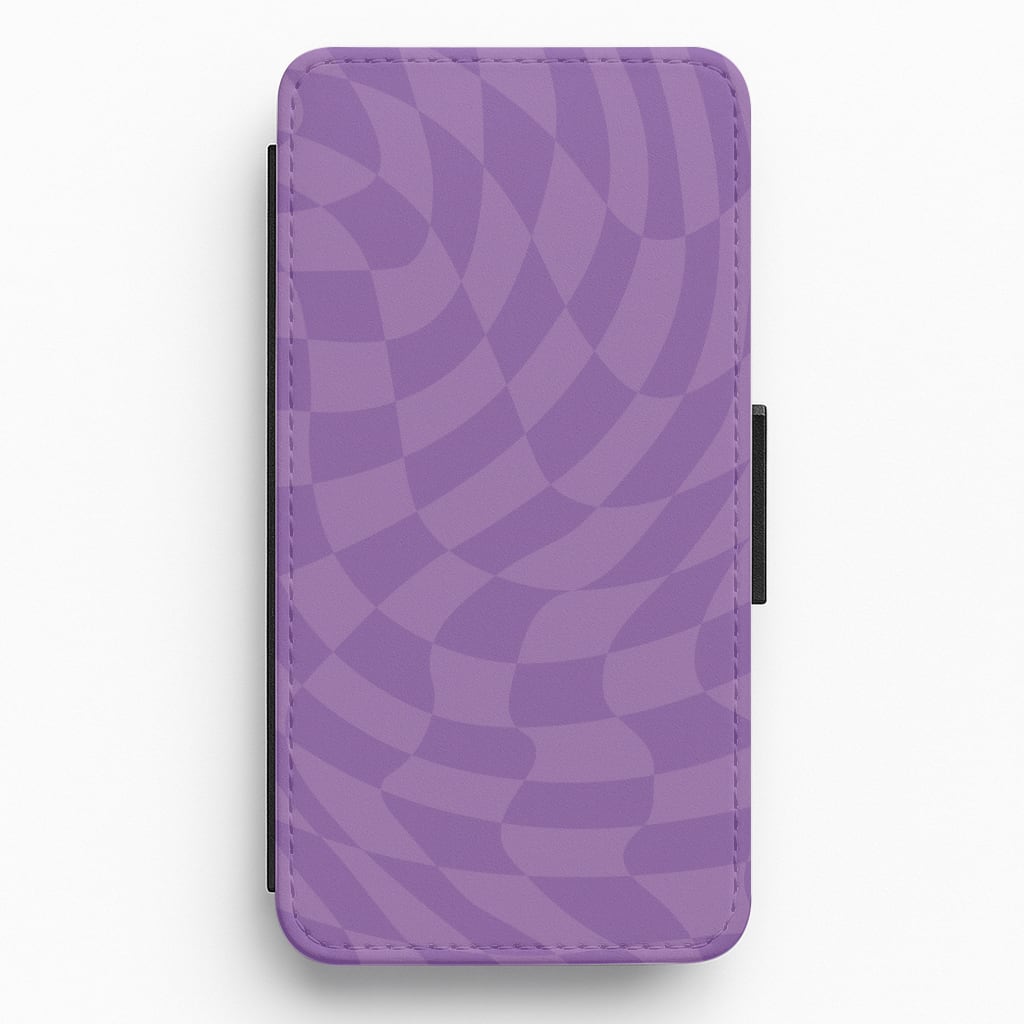 Purple Trippy Checkerboard Pattern Flip / Wallet Phone Case
