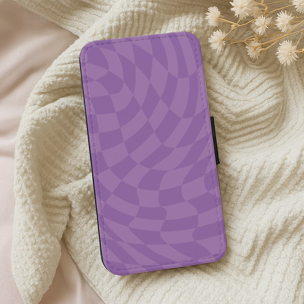 Purple Trippy Checkerboard Pattern Wallet Phone Case