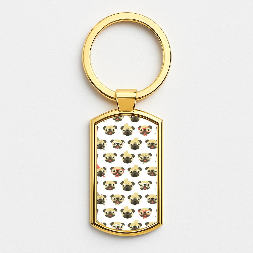 Pug Life - Pug Pattern Gold Keyring