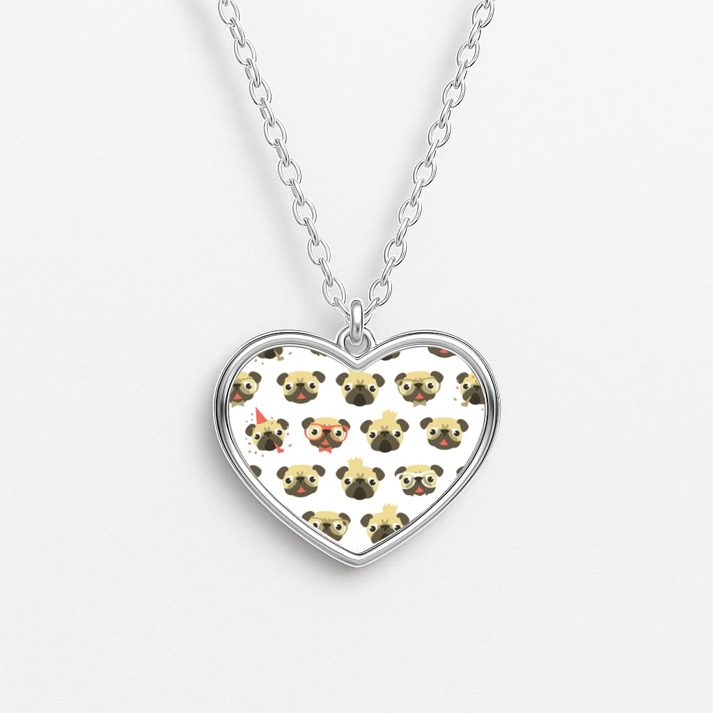 Pug Life - Pug Pattern Heart Necklace