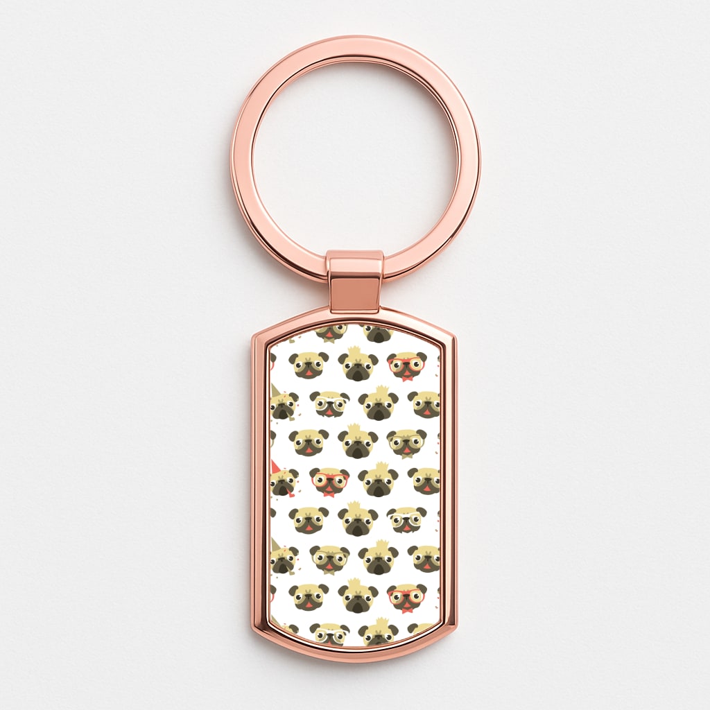 Pug Life - Pug Pattern Rose Gold Keyring