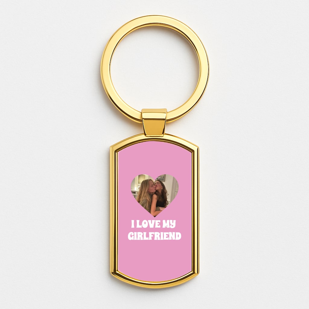 I Love My Girlfriend - Personalised Couples Gold Keyring