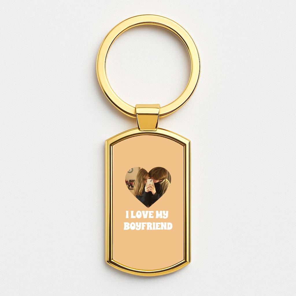 I Love My Boyfriend - Personalised Couples Gold Keyring