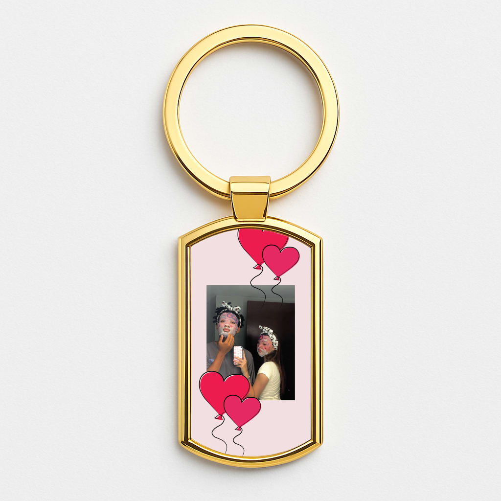 Heart Balloons - Personalised Couples Gold Keyring