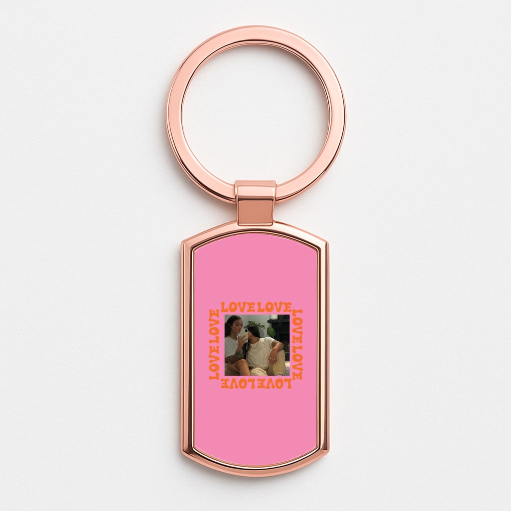 Love, Love, Love - Personalised Couples Rose Gold Keyring