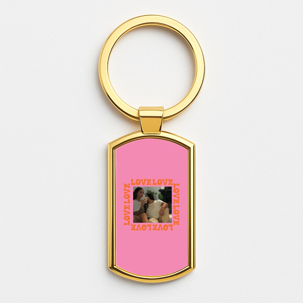 Love, Love, Love - Personalised Couples Gold Keyring
