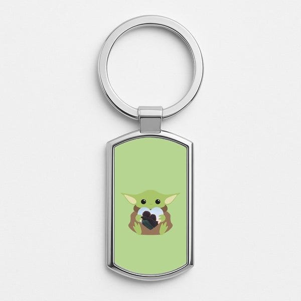 Baby Yoda - Personalised Couples Silver Keyring