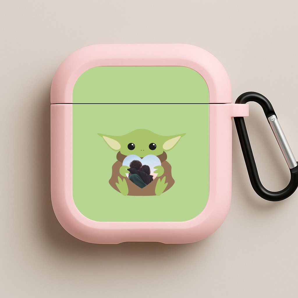 Baby Yoda - Personalised Couples Pink AirPods Case