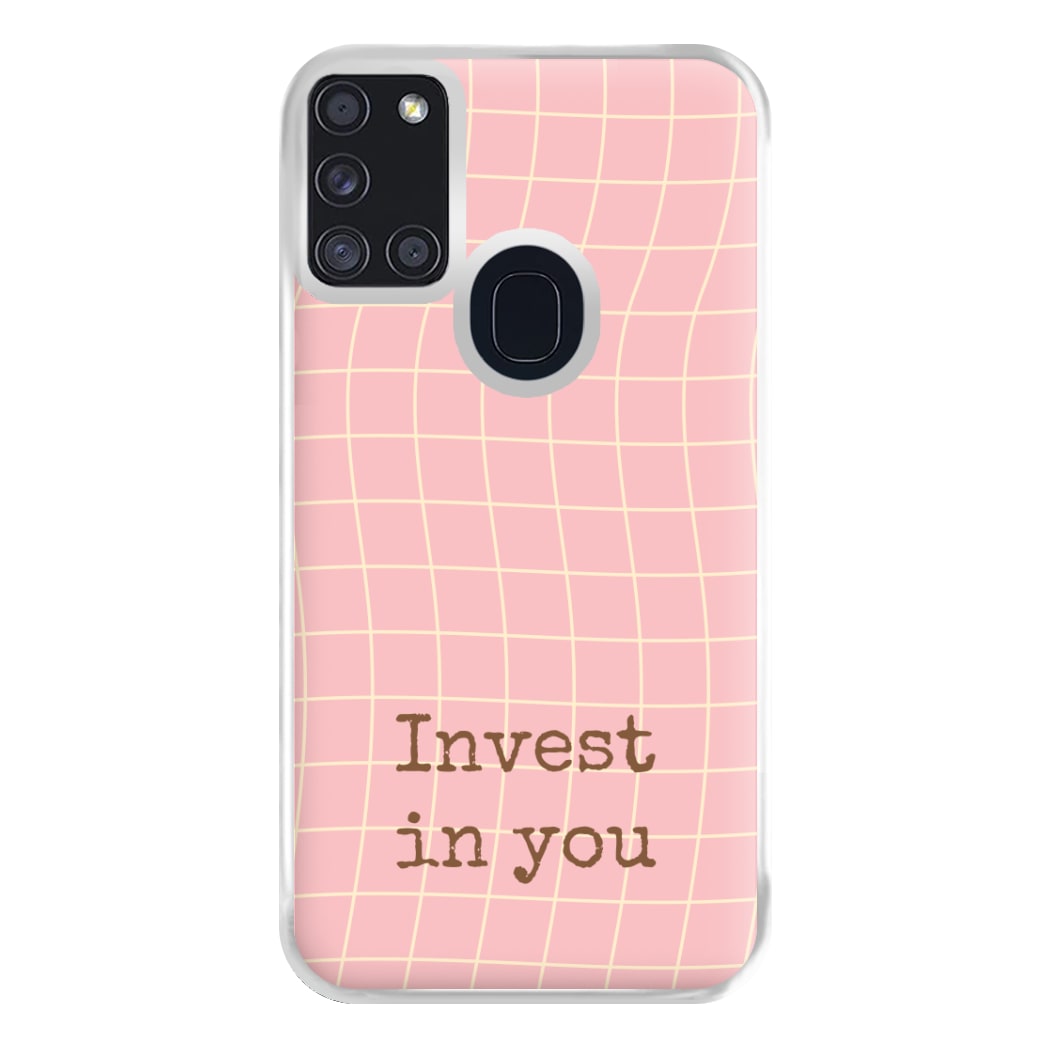 Invest In You, Baby Pink Phone Case for Galaxy A21s