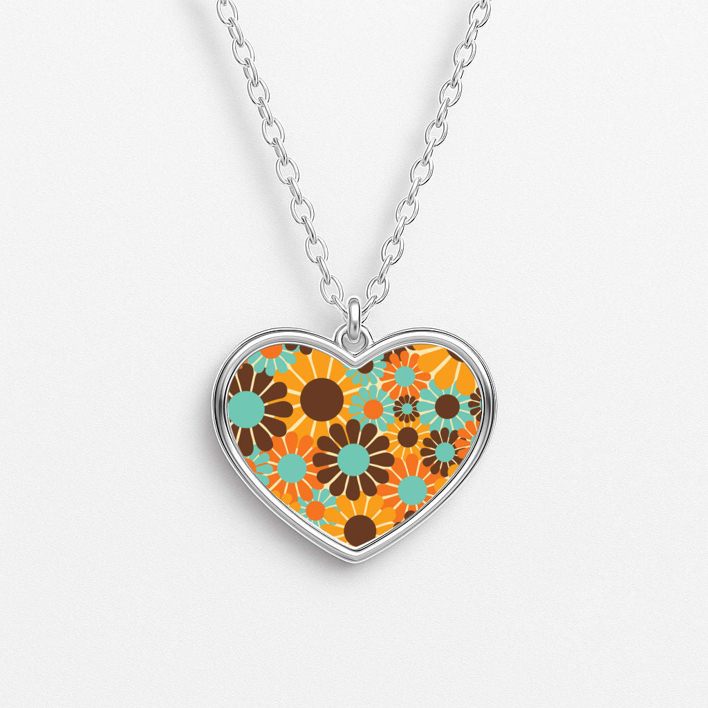 Flower Collage Heart Necklace