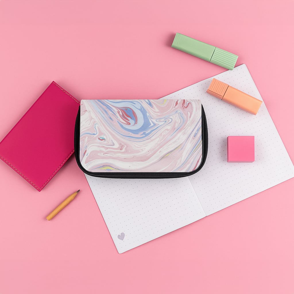 Pink Marble Swirl Pencil Case