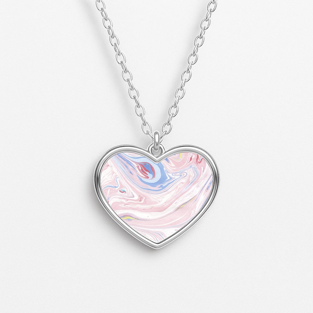 Pink Marble Swirl Heart Necklace