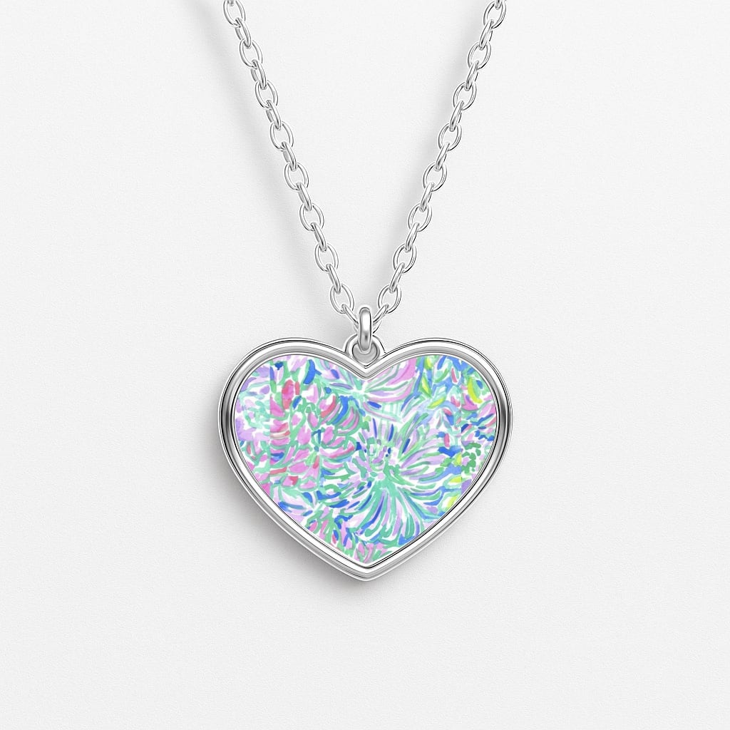 Colourful Floral Painting Heart Necklace