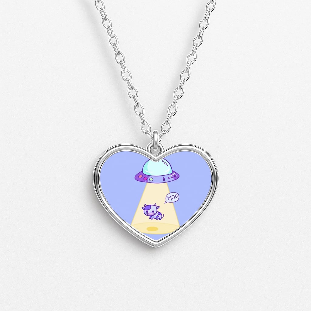 Cow Abduction Heart Necklace