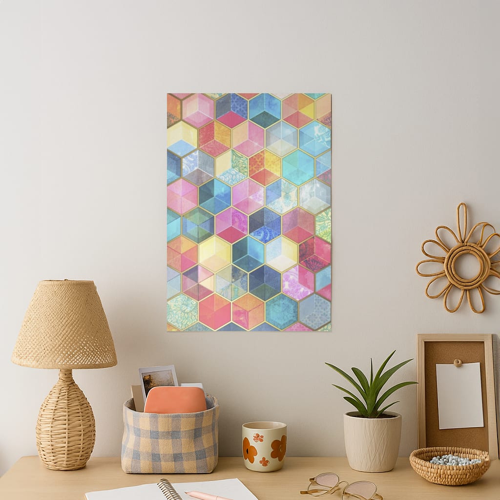 Colourful Honeycomb Pattern Art Print
