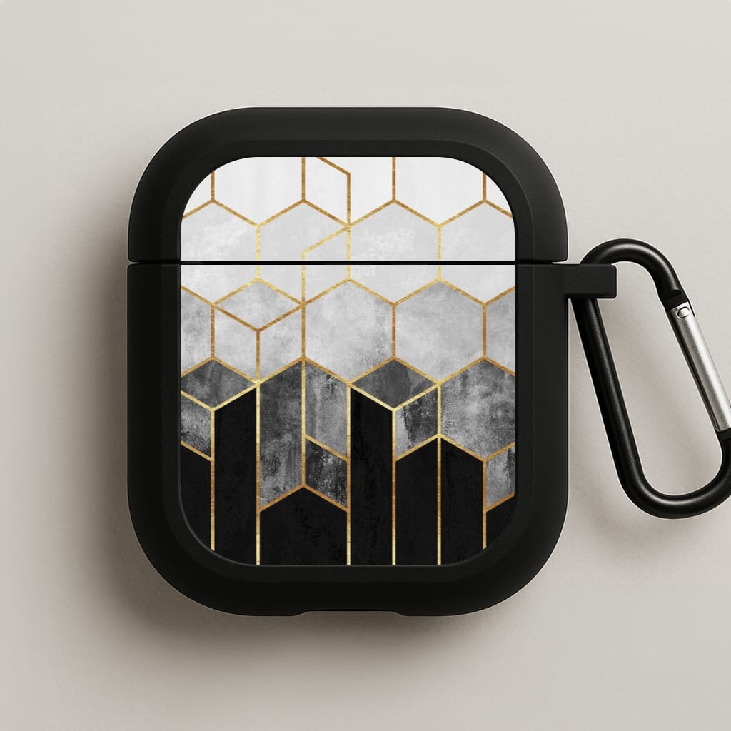 Black White & Gold Honeycomb Pattern AirPods Case