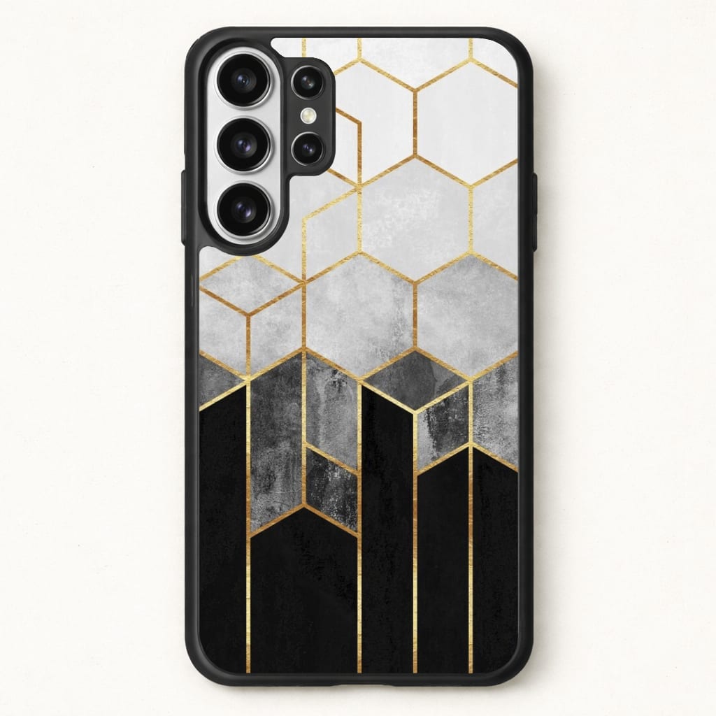 Black White & Gold Honeycomb Pattern Phone Case for Galaxy S26 Ultra
