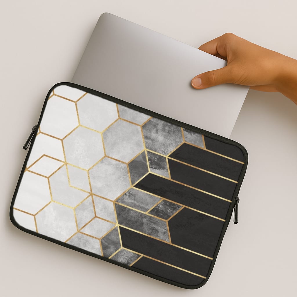 Black White & Gold Honeycomb Pattern MacBook Case