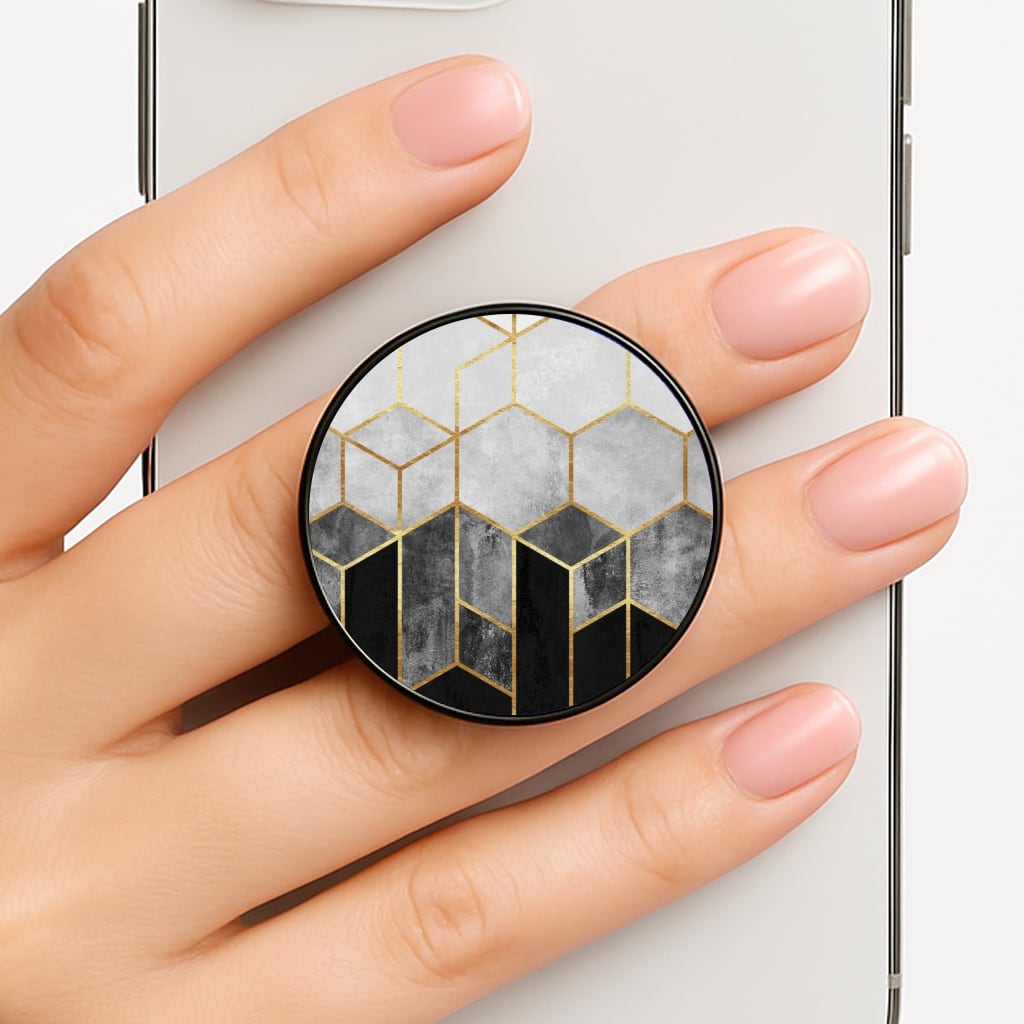 Black White & Gold Honeycomb Pattern Phone Grip
