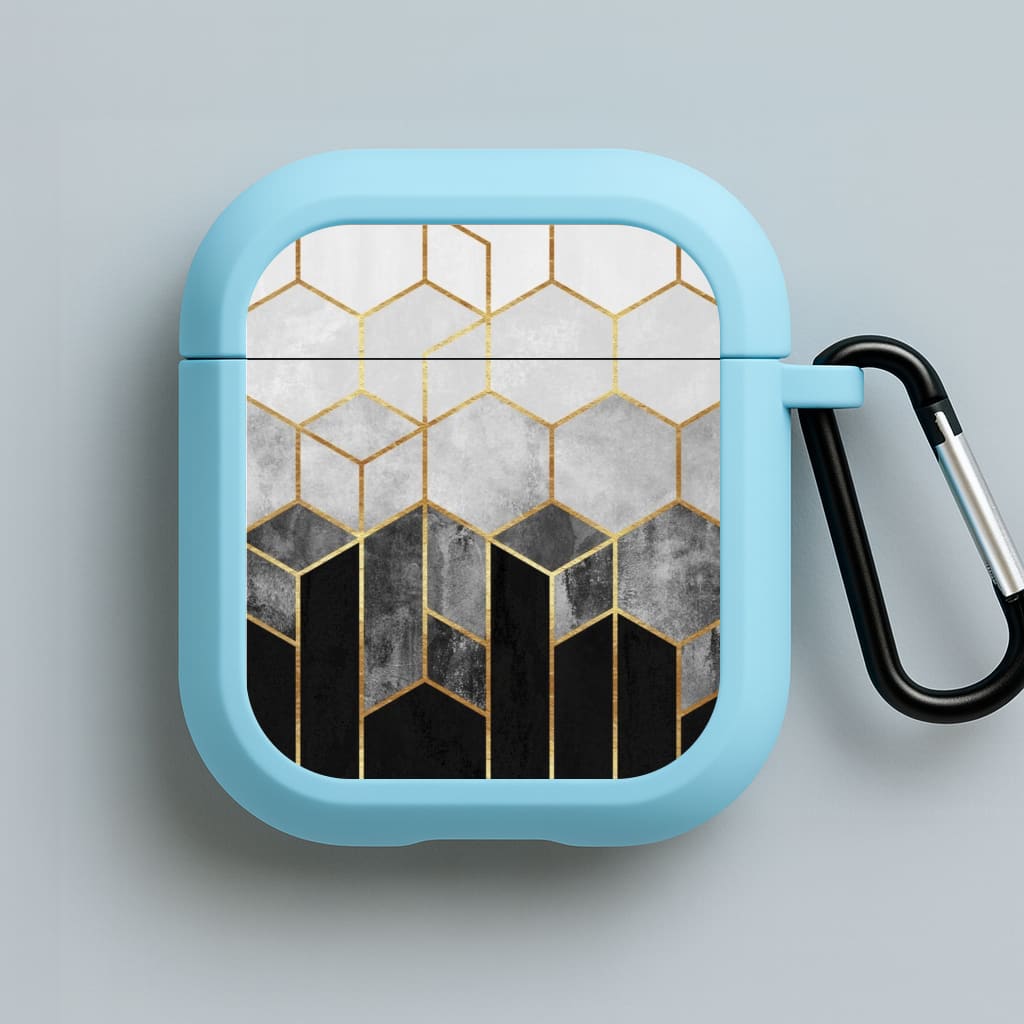 Black White & Gold Honeycomb Pattern Blue AirPods Case