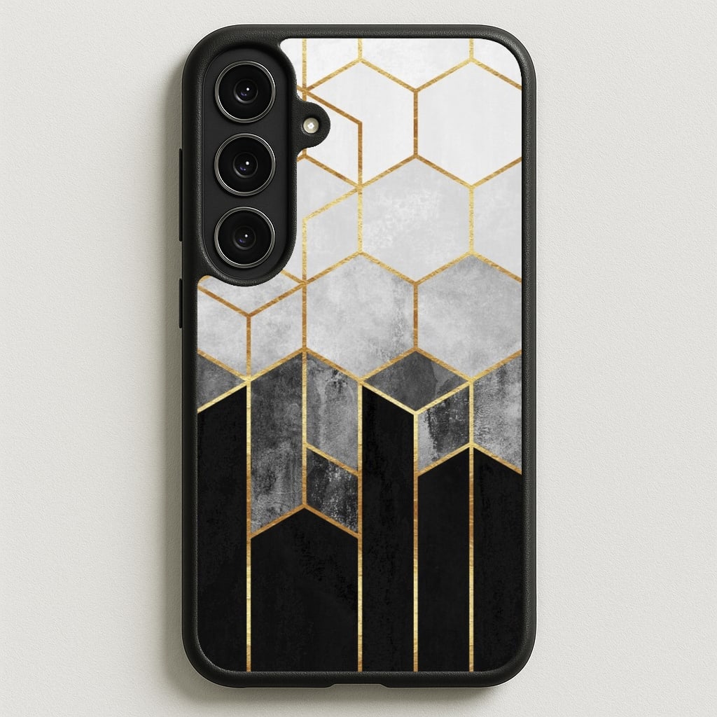 Black White & Gold Honeycomb Pattern Phone Case for Galaxy S25FE