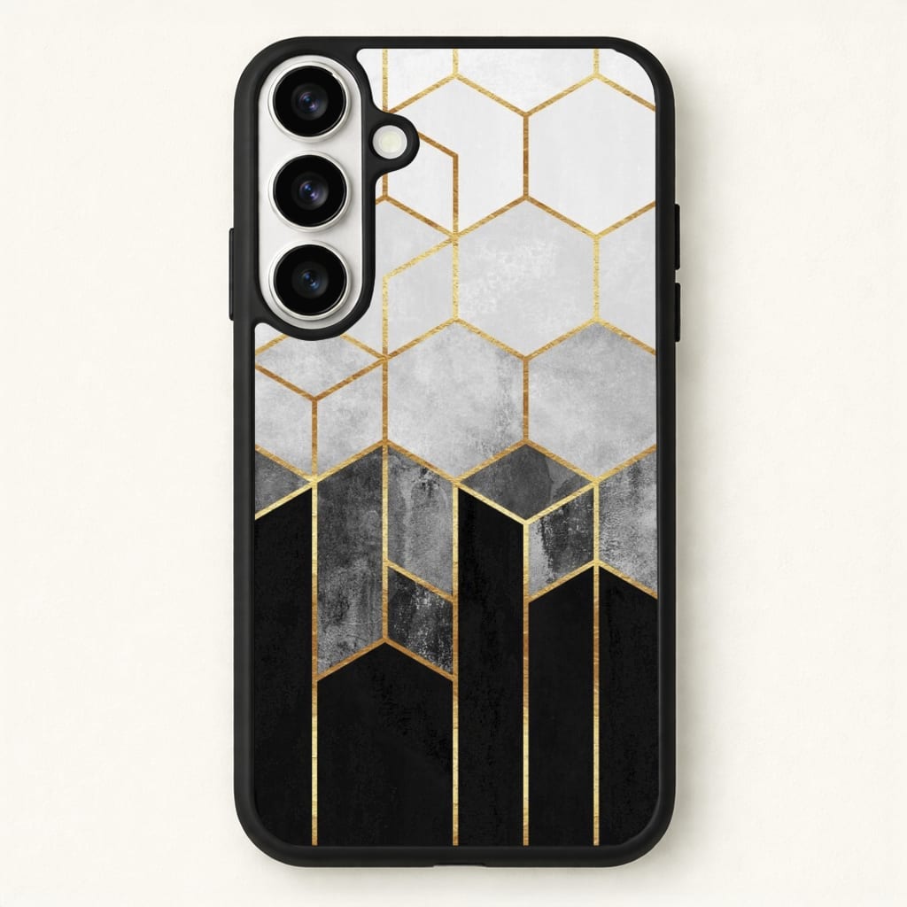 Black White & Gold Honeycomb Pattern Phone Case for Galaxy S26