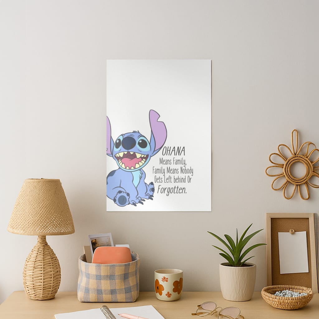 Ohana Means Family - Blue Alien Art Print