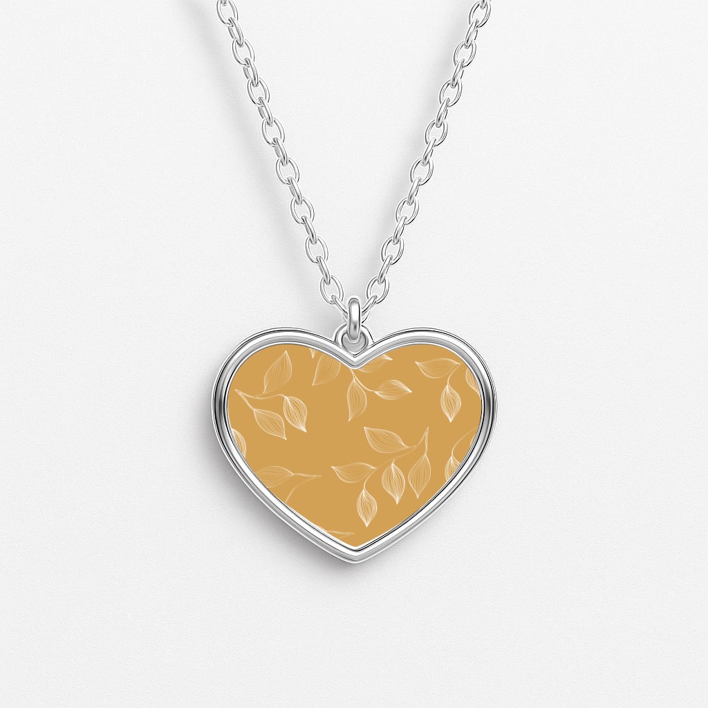 Autumn Leaf Pattern Heart Necklace