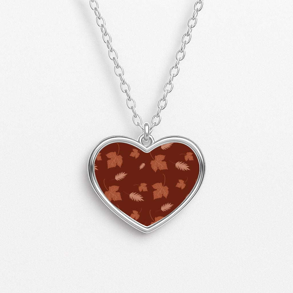 Autumn Leaf Patterns Heart Necklace
