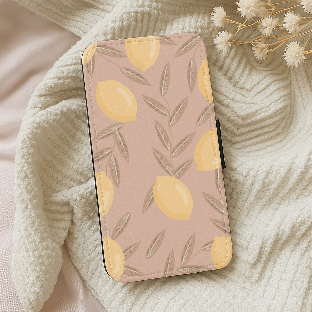 Lemon Pattern Wallet Phone Case