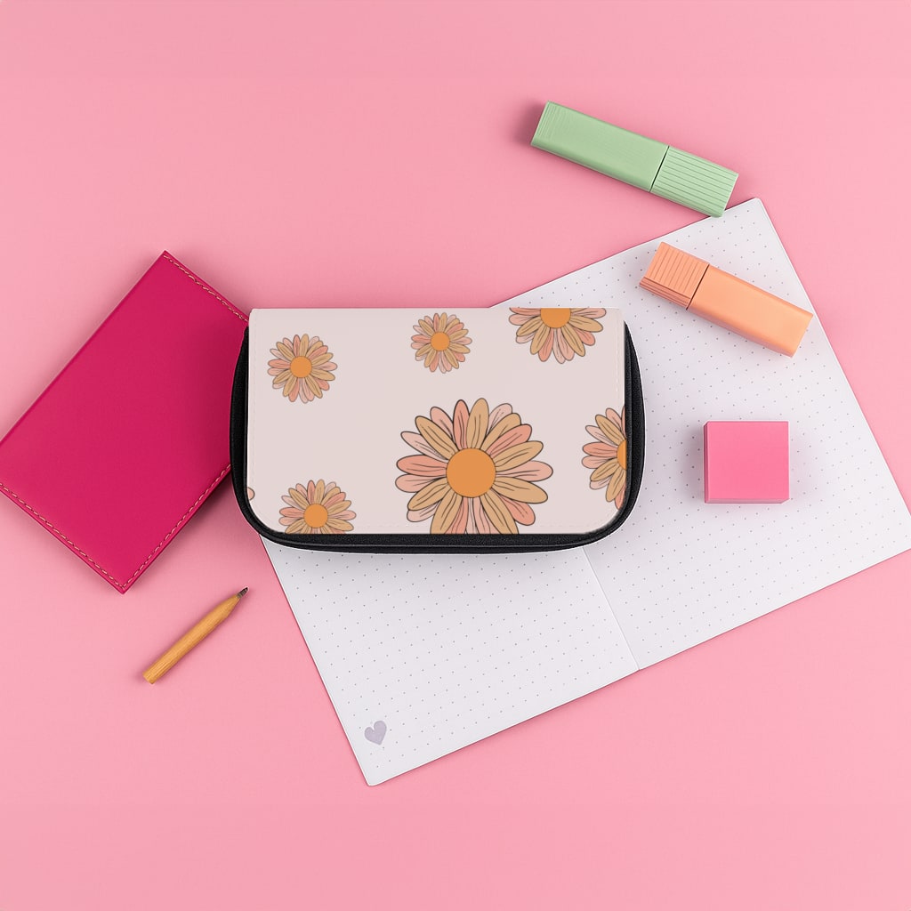 Peach Daisy Pencil Case