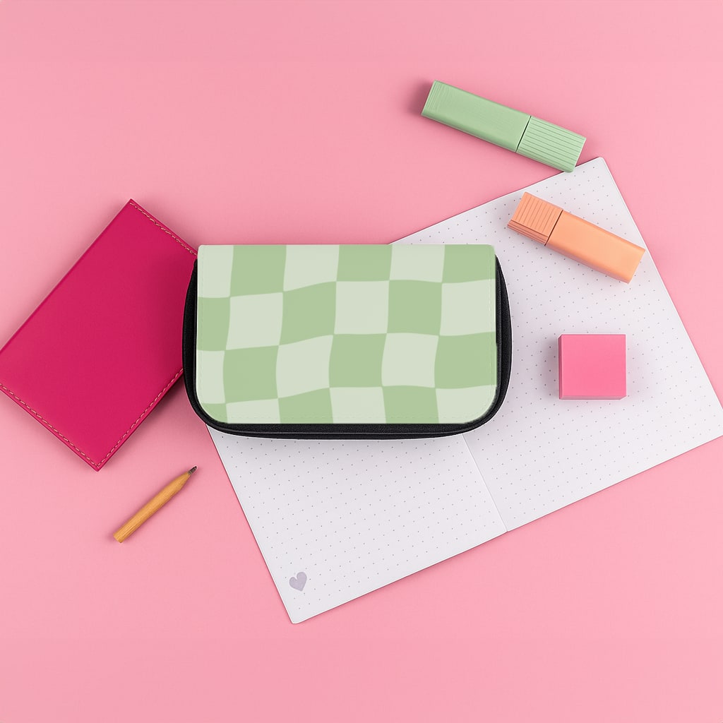 Green Checkers Pencil Case