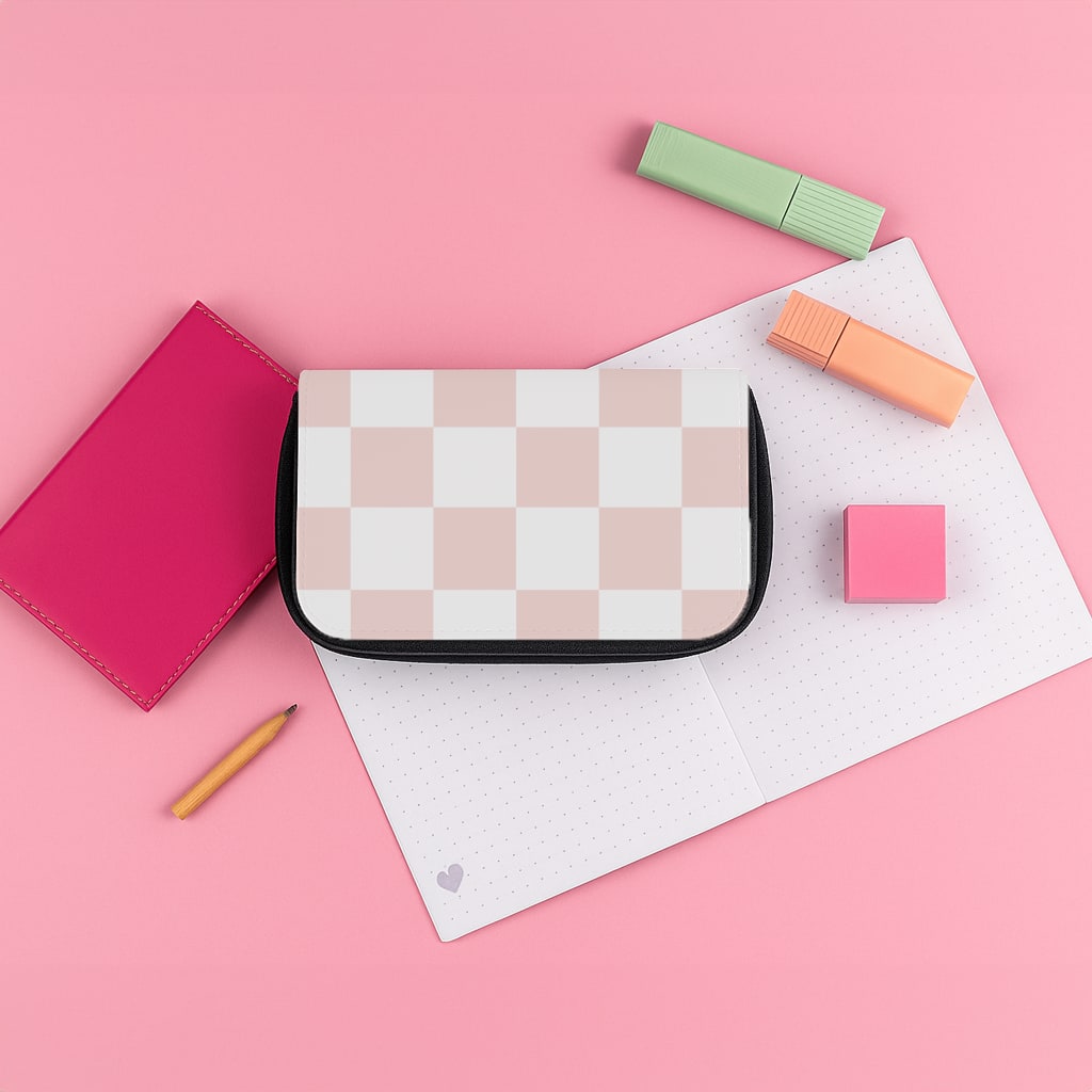 Pink And White Checkers Pencil Case
