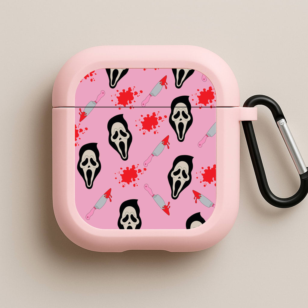 Pink Ghostface Pattern - Scream Pink AirPods Case