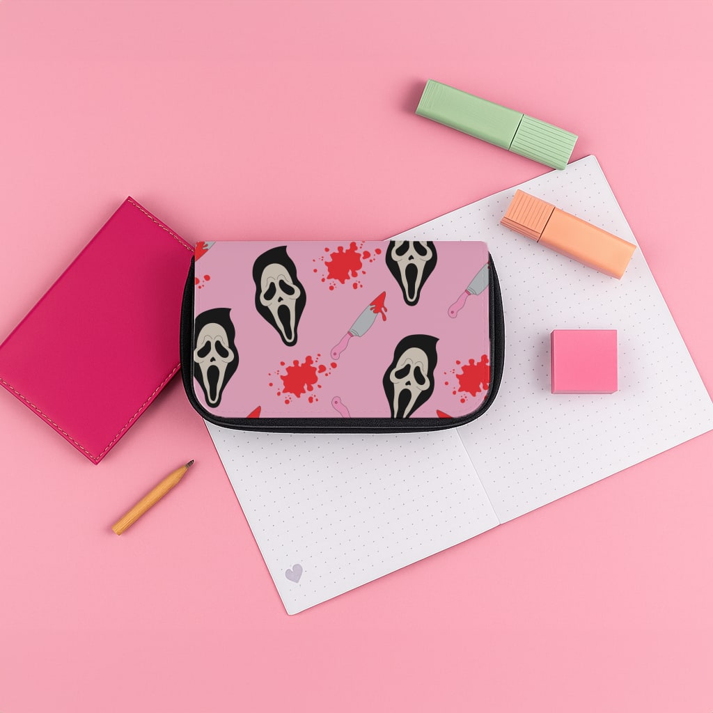 Pink Ghostface Pattern - Scream Pencil Case