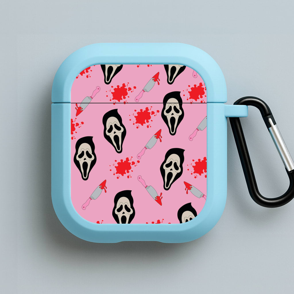 Pink Ghostface Pattern - Scream Blue AirPods Case
