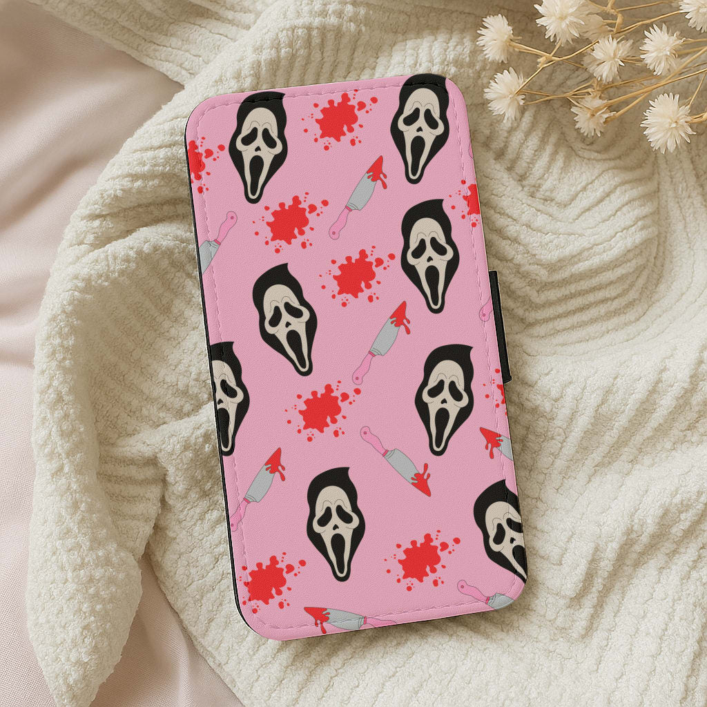 Pink Ghostface Pattern - Scream Wallet Phone Case