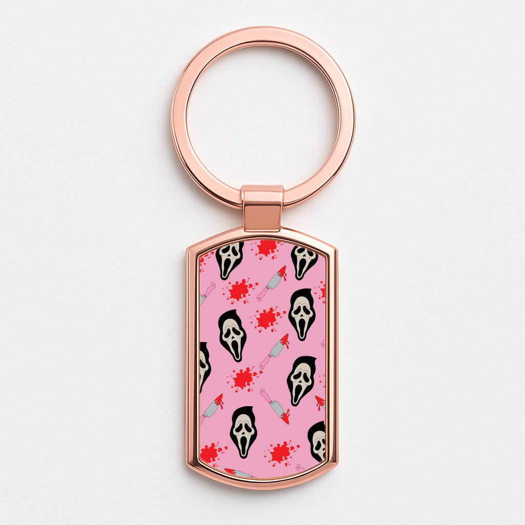 Pink Ghostface Pattern - Scream Rose Gold Keyring