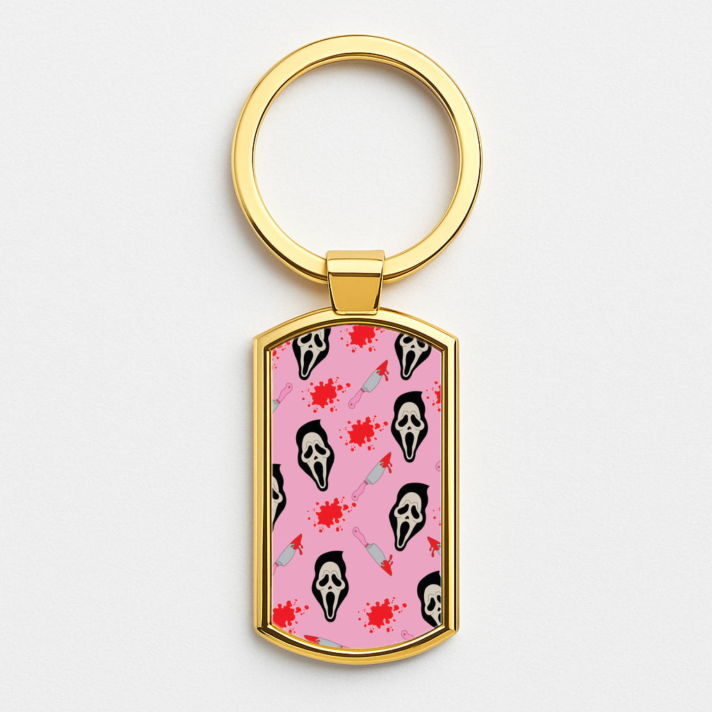 Pink Ghostface Pattern - Scream Gold Keyring