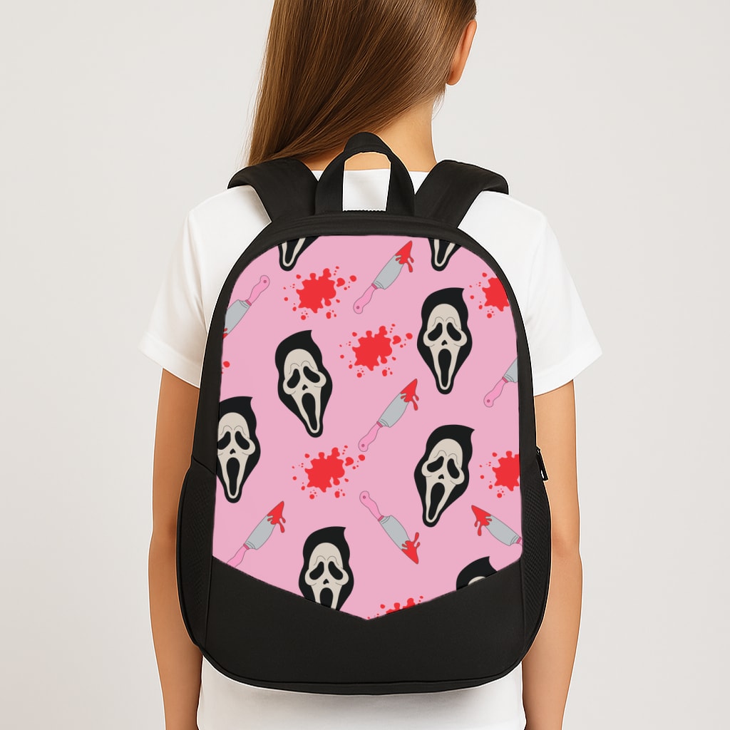 Pink Ghostface Pattern - Scream Large School Bag