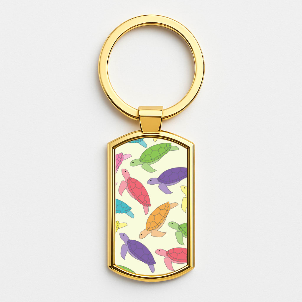 Multi Coloured Turtle Pattern - Sealife Gold Keyring