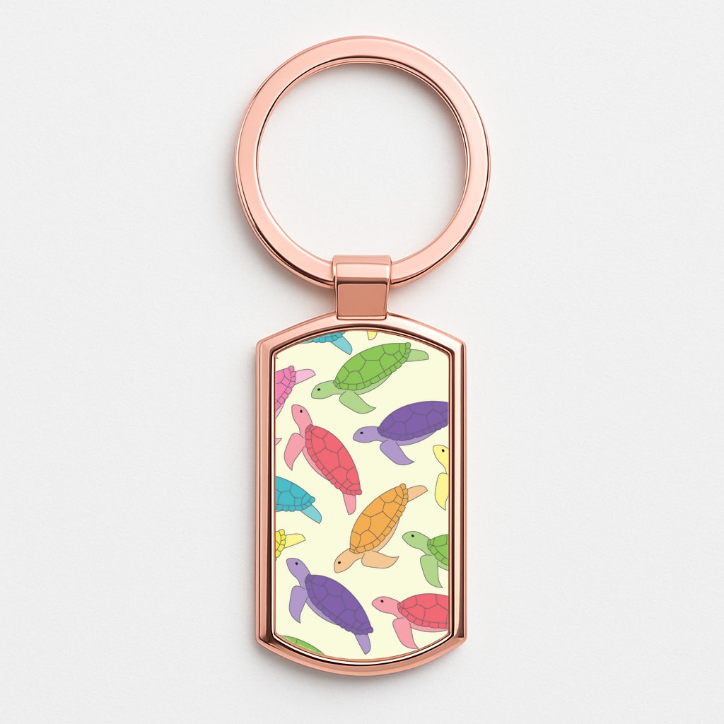 Multi Coloured Turtle Pattern - Sealife Rose Gold Keyring