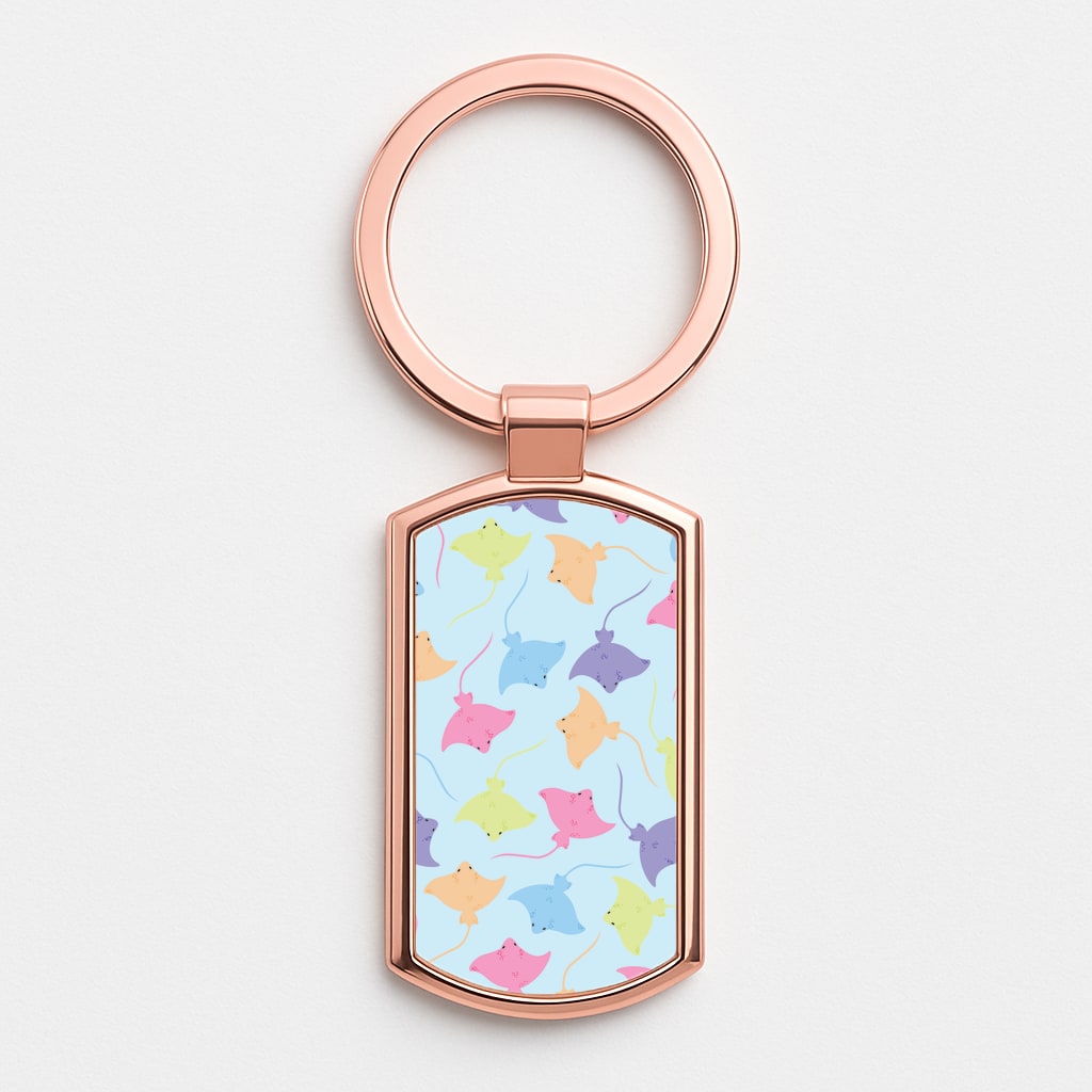 Multi Coloured Sting Ray Pattern - Sealife Rose Gold Keyring