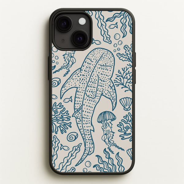 Teal Whale Shark Reef Phone Case - iPhone 13 Mini / Standard