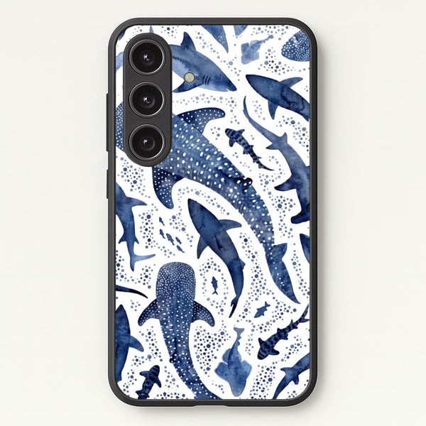 Indigo Watercolour Sharks Phone Case - Galaxy S25 / Standard