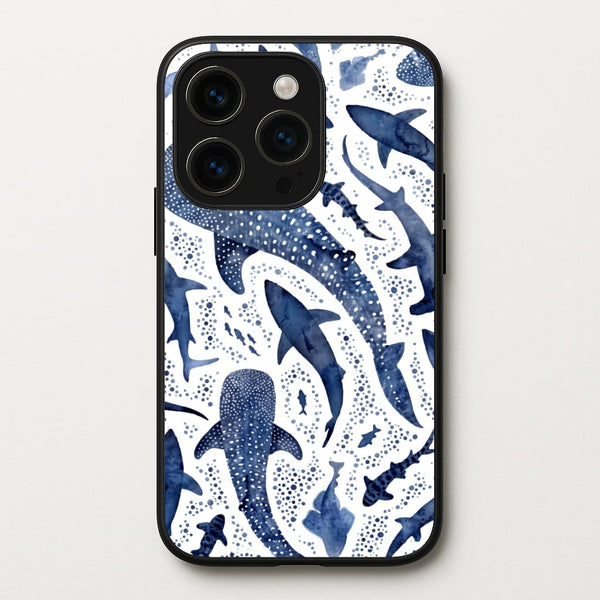 Indigo Watercolour Sharks Phone Case - iPhone 14 Pro / Standard