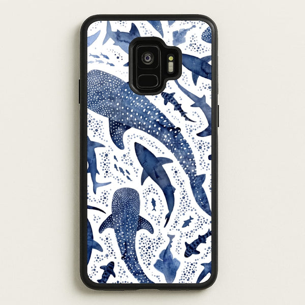 Indigo Watercolour Sharks Phone Case - Galaxy S9 / Standard