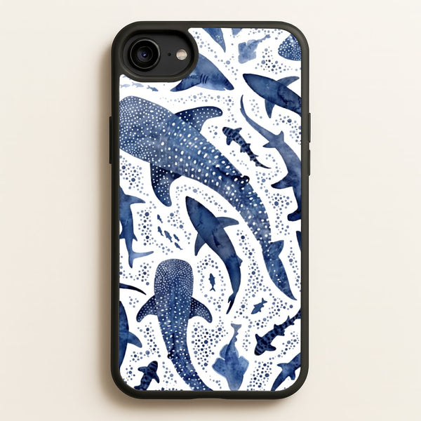 Indigo Watercolour Sharks Phone Case - iPhone 6 / 7 / 8 / SE / Standard